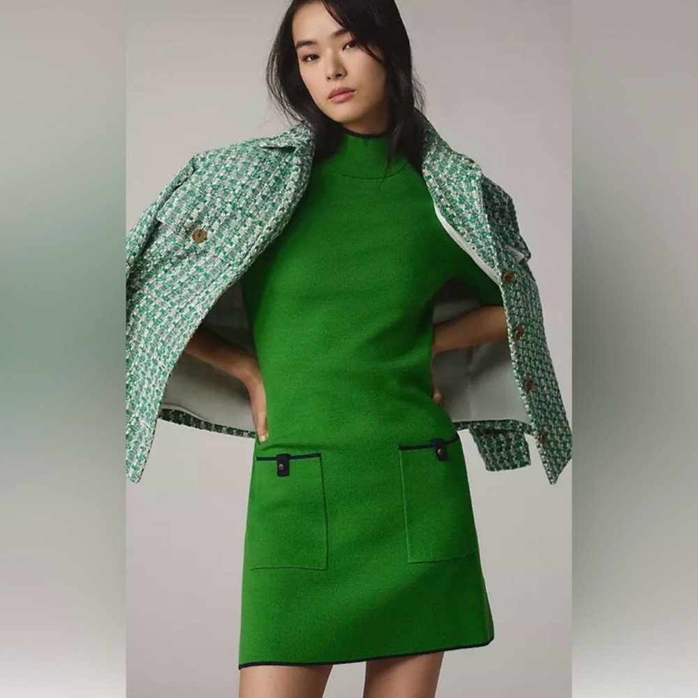 💚 NWOT Maeve by Anthropologie Knit Green 60s Inspired MadMen Mini Dress - S - Picture 9 of 11